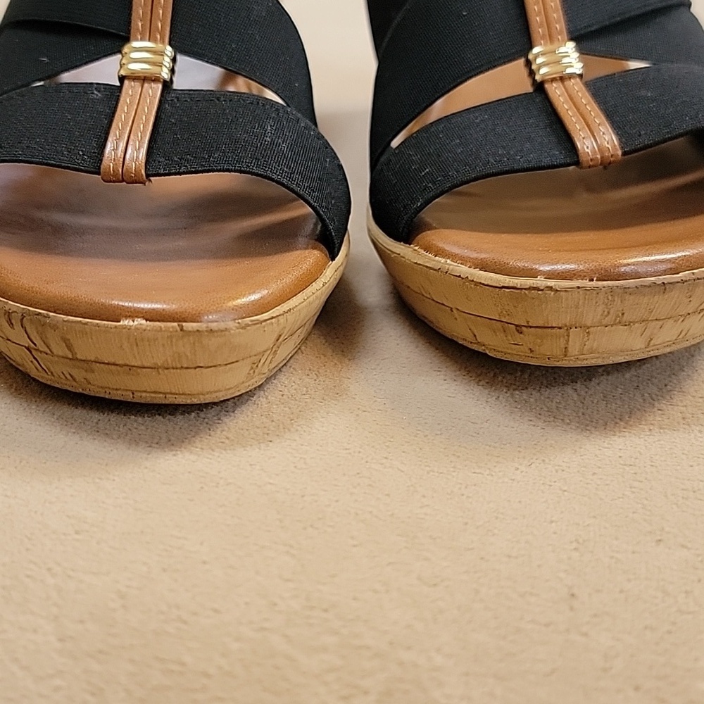 Italian Shoemakers Black Stretch Strap w/ Brown Accent Wedge Sandal Size 11 NWOT - Picture 7 of 8